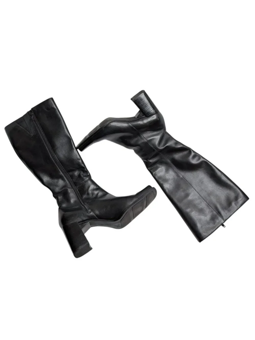 Vintage y2k Nine West Black Leather Square-Toe Knee-High Boots Size 7.5
